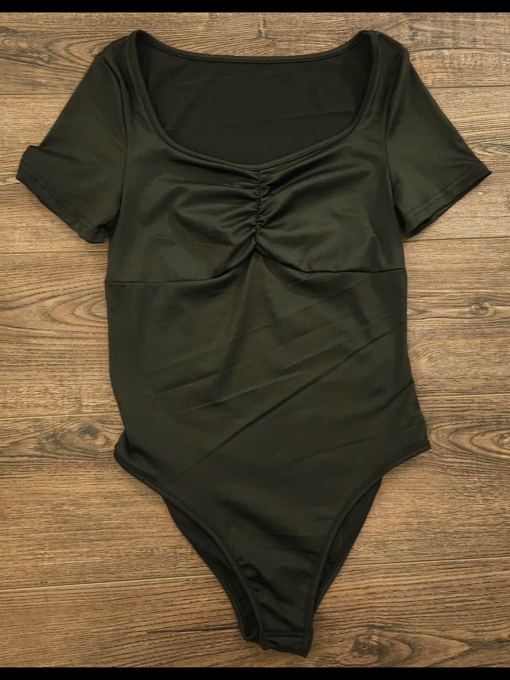 Black Short Sleeve Ruched Front Bodysuit Y2K BOHO FLIRTY